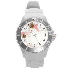 Flower Floral Rose Sunflower Star Sexy Pink Round Plastic Sport Watch (l) by Mariart