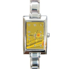 Flower Floral Yellow Sunflower Star Leaf Line Gold Rectangle Italian Charm Watch by Mariart