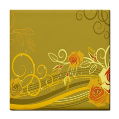 Flower Floral Yellow Sunflower Star Leaf Line Gold Tile Coasters