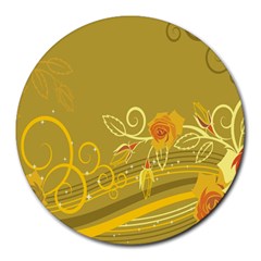 Flower Floral Yellow Sunflower Star Leaf Line Gold Round Mousepads by Mariart