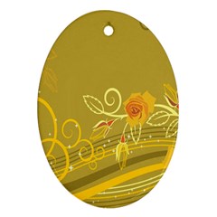 Flower Floral Yellow Sunflower Star Leaf Line Gold Ornament (oval) by Mariart