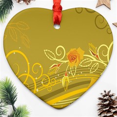 Flower Floral Yellow Sunflower Star Leaf Line Gold Ornament (heart) by Mariart