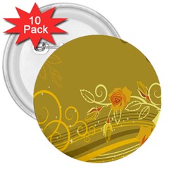 Flower Floral Yellow Sunflower Star Leaf Line Gold 3  Buttons (10 Pack)  by Mariart