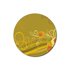 Flower Floral Yellow Sunflower Star Leaf Line Gold Rubber Coaster (round) 