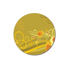 Flower Floral Yellow Sunflower Star Leaf Line Gold Magnet 3  (round) by Mariart