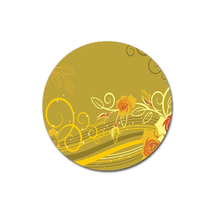 Flower Floral Yellow Sunflower Star Leaf Line Gold Magnet 3  (Round)