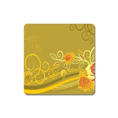 Flower Floral Yellow Sunflower Star Leaf Line Gold Square Magnet