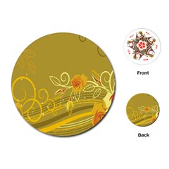 Flower Floral Yellow Sunflower Star Leaf Line Gold Playing Cards (round)  by Mariart