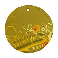 Flower Floral Yellow Sunflower Star Leaf Line Gold Round Ornament (two Sides) by Mariart