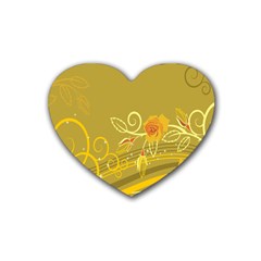 Flower Floral Yellow Sunflower Star Leaf Line Gold Rubber Coaster (heart) 