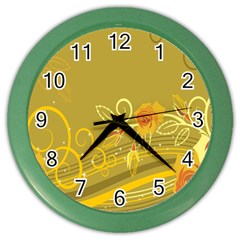 Flower Floral Yellow Sunflower Star Leaf Line Gold Color Wall Clocks