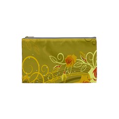 Flower Floral Yellow Sunflower Star Leaf Line Gold Cosmetic Bag (small)  by Mariart