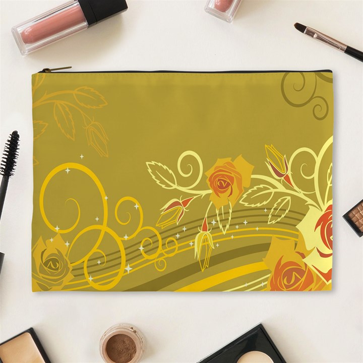 Flower Floral Yellow Sunflower Star Leaf Line Gold Cosmetic Bag (XL)