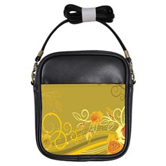 Flower Floral Yellow Sunflower Star Leaf Line Gold Girls Sling Bags