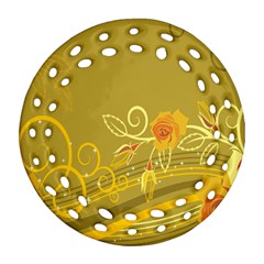 Flower Floral Yellow Sunflower Star Leaf Line Gold Round Filigree Ornament (two Sides) by Mariart