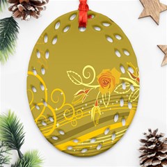 Flower Floral Yellow Sunflower Star Leaf Line Gold Ornament (oval Filigree) by Mariart