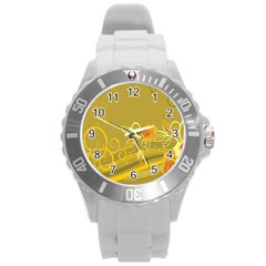 Flower Floral Yellow Sunflower Star Leaf Line Gold Round Plastic Sport Watch (l) by Mariart