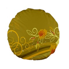 Flower Floral Yellow Sunflower Star Leaf Line Gold Standard 15  Premium Round Cushions by Mariart