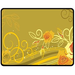 Flower Floral Yellow Sunflower Star Leaf Line Gold Double Sided Fleece Blanket (medium) 