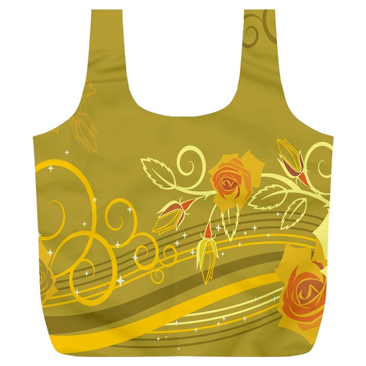 Flower Floral Yellow Sunflower Star Leaf Line Gold Full Print Recycle Bags (L) 