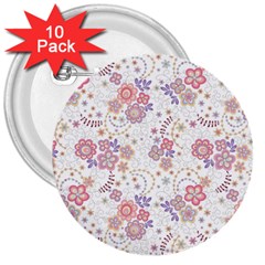 Flower Floral Sunflower Rose Purple Red Star 3  Buttons (10 Pack)  by Mariart