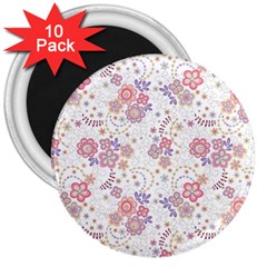 Flower Floral Sunflower Rose Purple Red Star 3  Magnets (10 Pack)  by Mariart