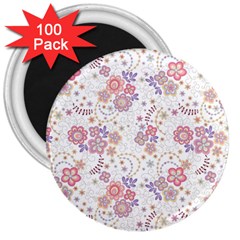 Flower Floral Sunflower Rose Purple Red Star 3  Magnets (100 Pack) by Mariart