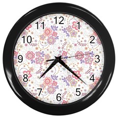 Flower Floral Sunflower Rose Purple Red Star Wall Clocks (black) by Mariart