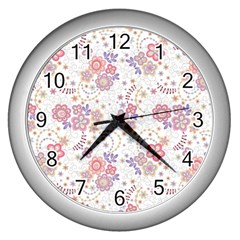 Flower Floral Sunflower Rose Purple Red Star Wall Clocks (silver) 