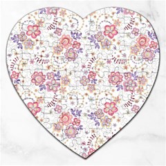 Flower Floral Sunflower Rose Purple Red Star Jigsaw Puzzle (heart) by Mariart