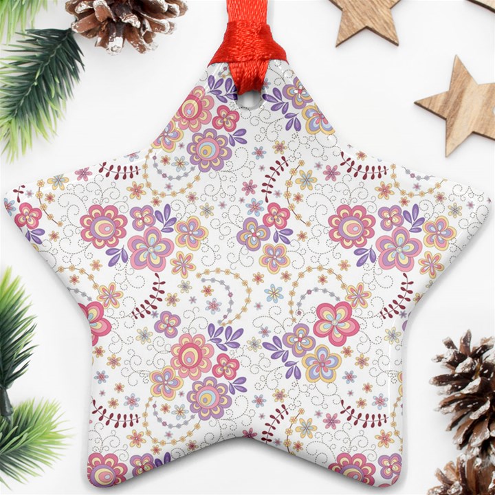 Flower Floral Sunflower Rose Purple Red Star Star Ornament (Two Sides)