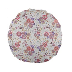 Flower Floral Sunflower Rose Purple Red Star Standard 15  Premium Flano Round Cushions by Mariart