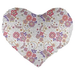 Flower Floral Sunflower Rose Purple Red Star Large 19  Premium Flano Heart Shape Cushions by Mariart