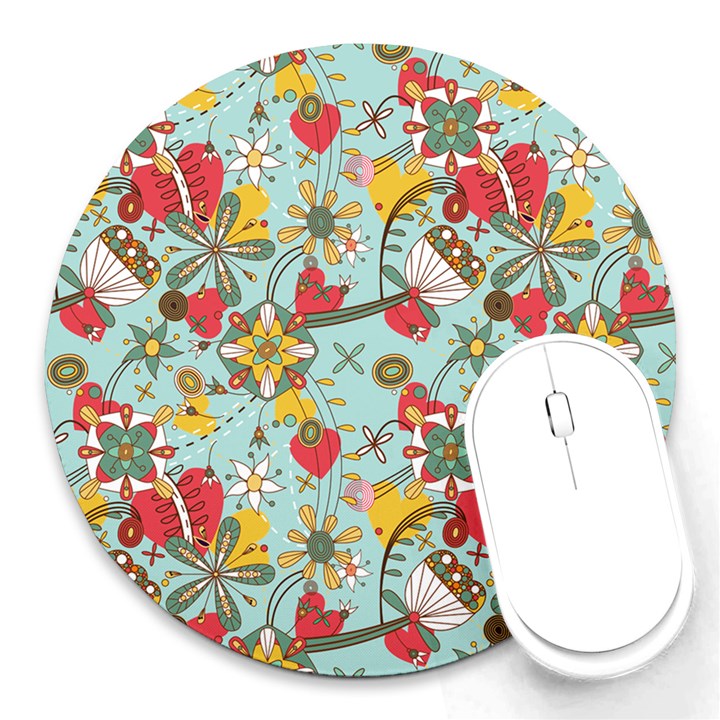 Flower Fruit Star Polka Rainbow Rose Round Mousepads