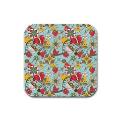 Flower Fruit Star Polka Rainbow Rose Rubber Square Coaster (4 Pack) 