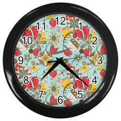 Flower Fruit Star Polka Rainbow Rose Wall Clocks (black)