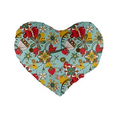 Flower Fruit Star Polka Rainbow Rose Standard 16  Premium Heart Shape Cushions by Mariart