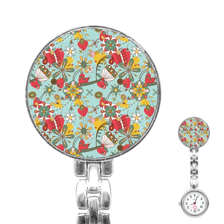 Flower Fruit Star Polka Rainbow Rose Stainless Steel Nurses Watch