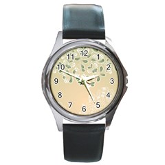 Flower Frame Green Sexy Round Metal Watch by Mariart