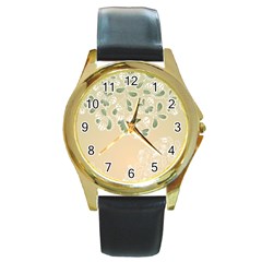 Flower Frame Green Sexy Round Gold Metal Watch by Mariart