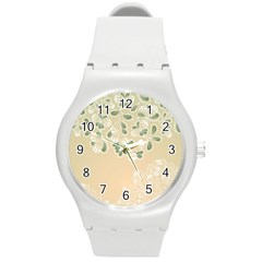 Flower Frame Green Sexy Round Plastic Sport Watch (m) by Mariart