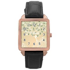 Flower Frame Green Sexy Rose Gold Leather Watch 