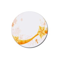 Flower Floral Yellow Sunflower Star Leaf Line Rubber Coaster (round) 