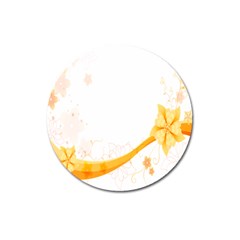 Flower Floral Yellow Sunflower Star Leaf Line Magnet 3  (round)