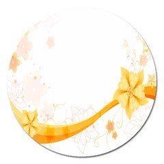 Flower Floral Yellow Sunflower Star Leaf Line Magnet 5  (round)