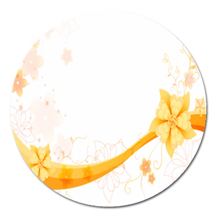 Flower Floral Yellow Sunflower Star Leaf Line Magnet 5  (Round)