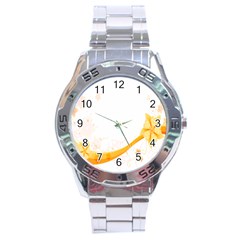 Flower Floral Yellow Sunflower Star Leaf Line Stainless Steel Analogue Watch by Mariart