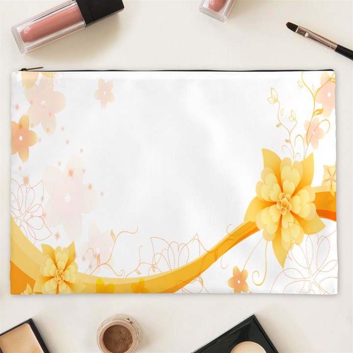 Flower Floral Yellow Sunflower Star Leaf Line Cosmetic Bag (XXL) 