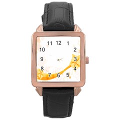 Flower Floral Yellow Sunflower Star Leaf Line Rose Gold Leather Watch  by Mariart