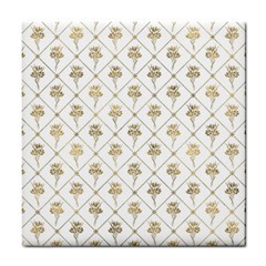 Flower Leaf Gold Tile Coasters by Mariart